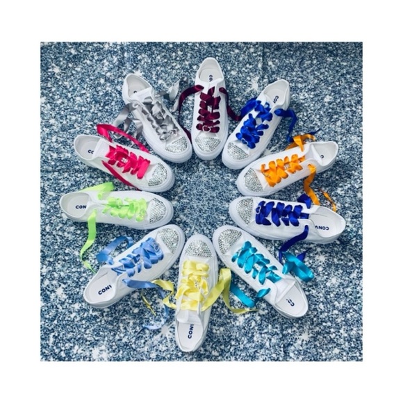 Crystal AB Iridescent Diamond High Top Converse Sizes 5-14 New With Ribbon Laces - Picture 13 of 14